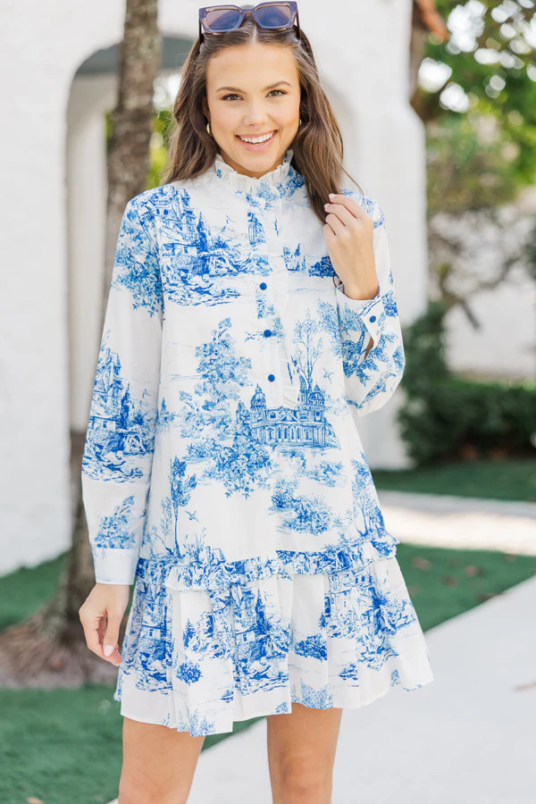 Women Dreams Misty Blue Toile Dress