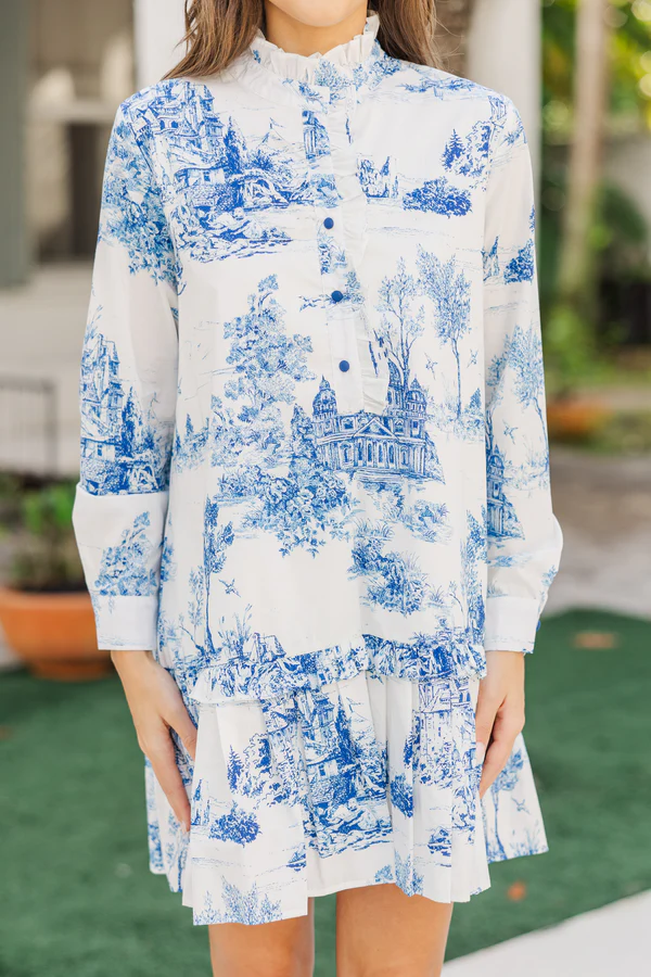 Women Dreams Misty Blue Toile Dress - Image 3