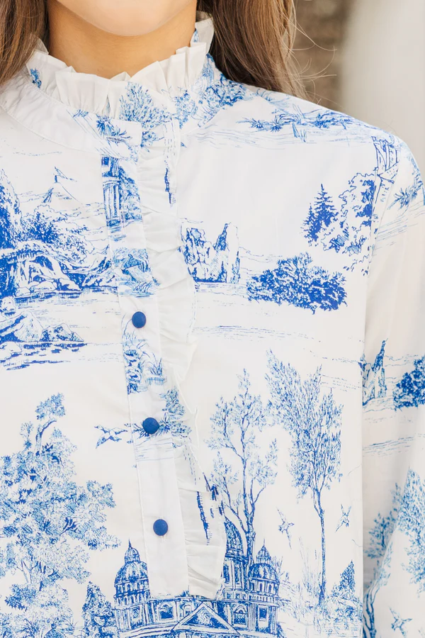 Women Dreams Misty Blue Toile Dress - Image 4