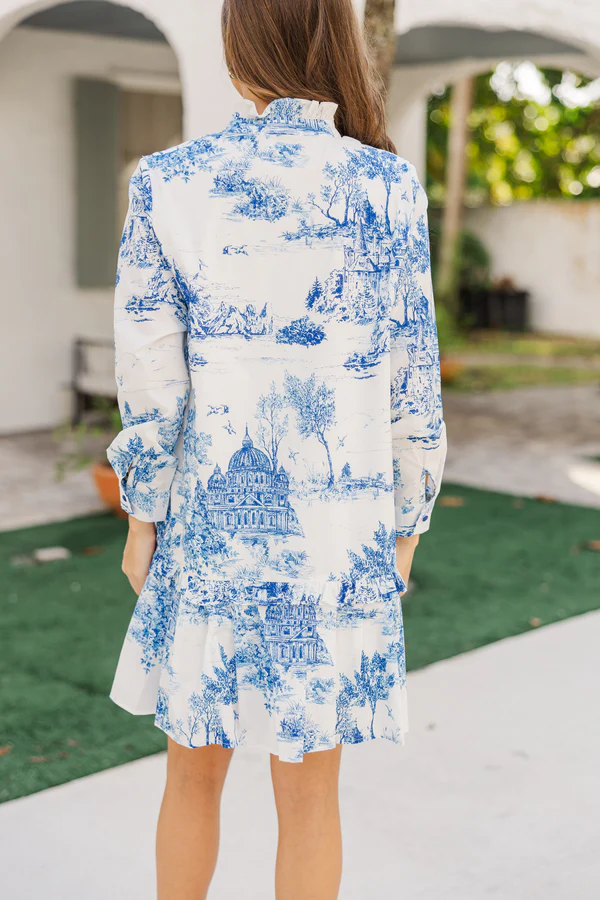 Women Dreams Misty Blue Toile Dress - Image 5