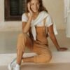 Classic Sand Corduroy Long Sleeve Jumpsuit for Women